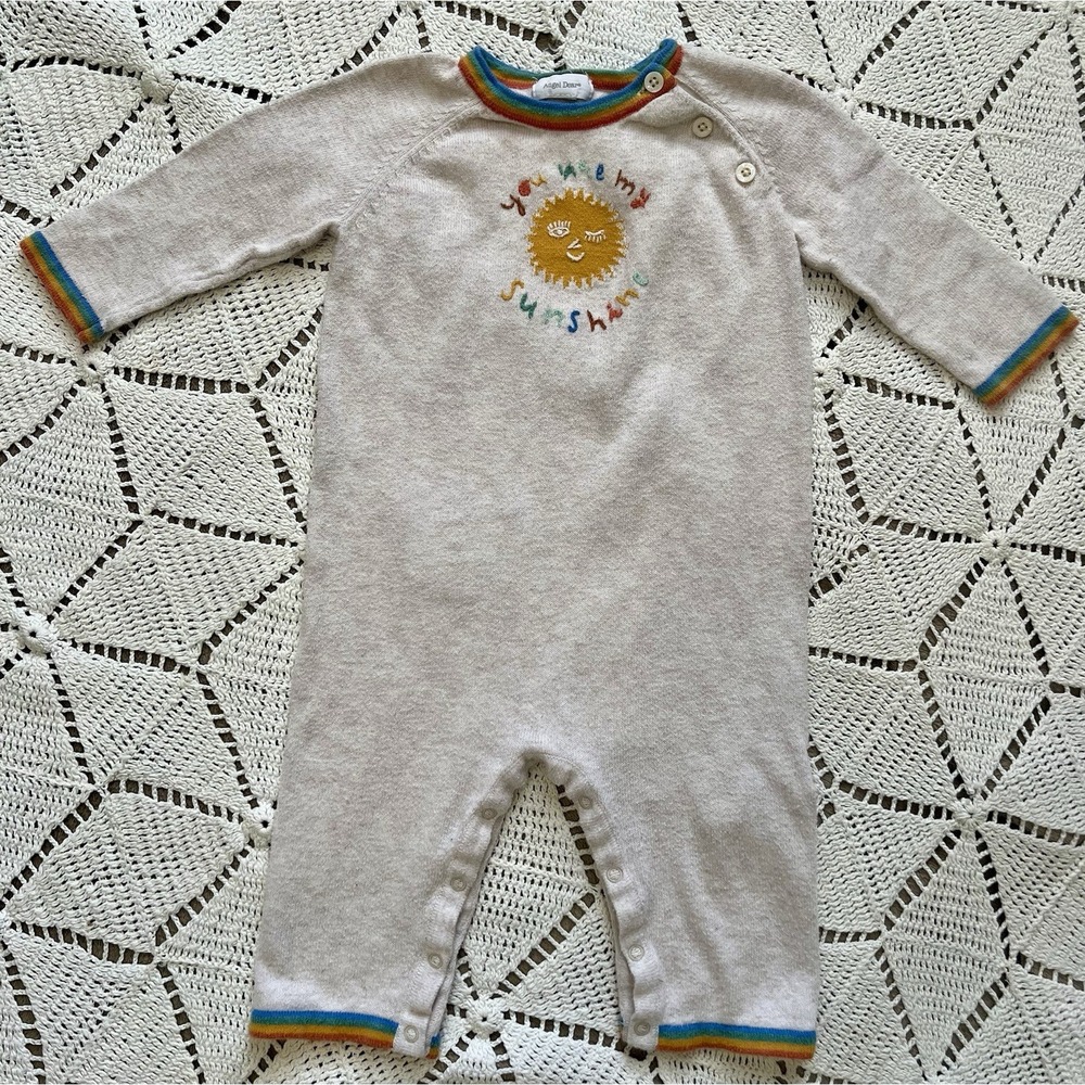 100% Cotton 6-12 M Angel Dear Baby Romper Sun Rainbow Vintage Style Embroidered